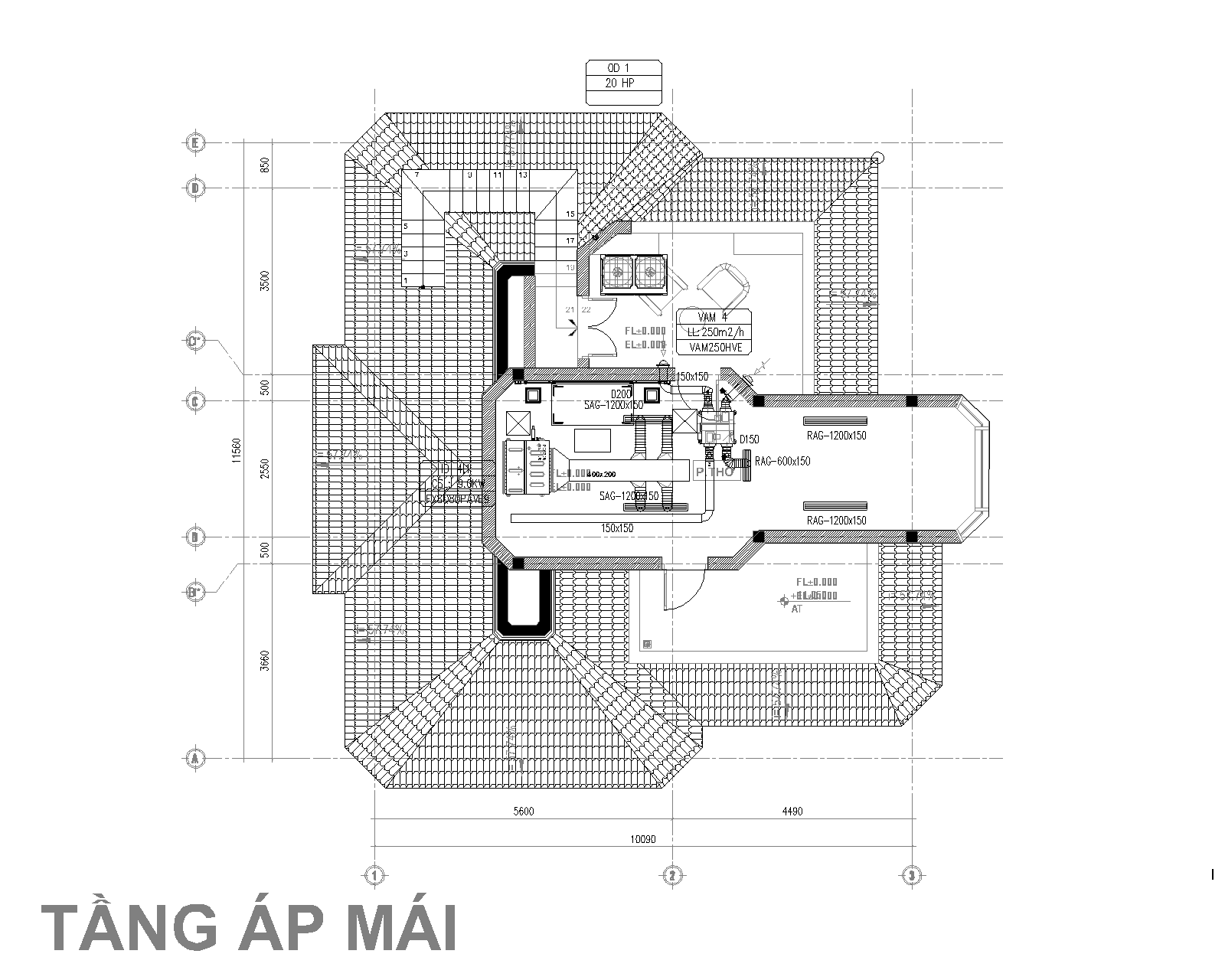 Mặt bằng thiết kế thi công hệ thống HVAC tầng TUM