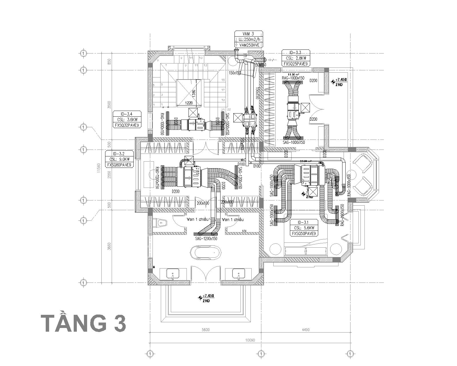 Mặt bằng thiết kế HVAC tầng 3