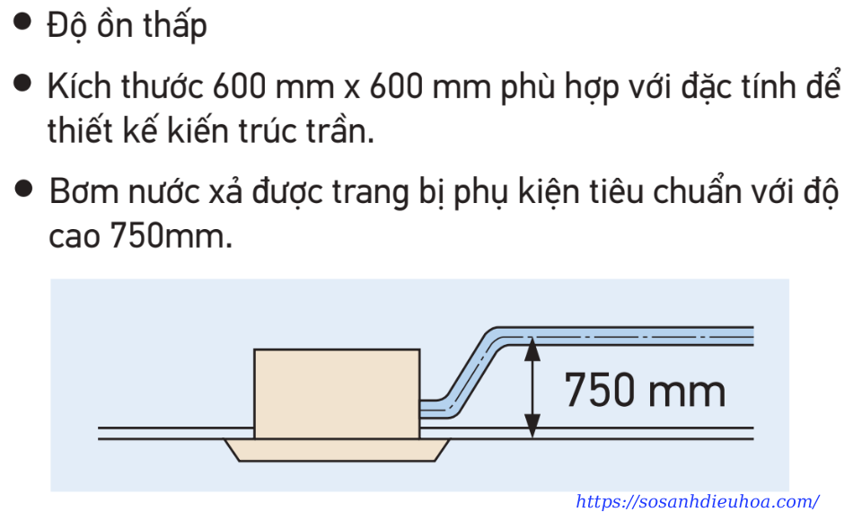 Bơm nước xả được trang bị phụ kiện tiêu chuẩn với độ cao 750mm