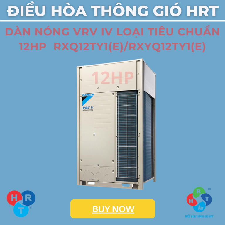 Dàn Nóng VRV IV Loại Tiêu Chuẩn 12HP - RXQ12TY1(E)/RXYQ12TY1(E) là một hệ thống điều hòa không khí hiệu suất cao của hãng Daikin - Nhật Bản, sử dụng công nghệ tiên tiến để cung cấp khả năng làm lạnh và điều hòa không khí tốt trong các môi trường khác nhau. Dàn nóng này thuộc dòng sản phẩm VRV IV Series, được thiết kế với công nghệ Inverter giúp tiết kiệm điện năng tiêu thụ, tiện lợi và hiệu quả.
