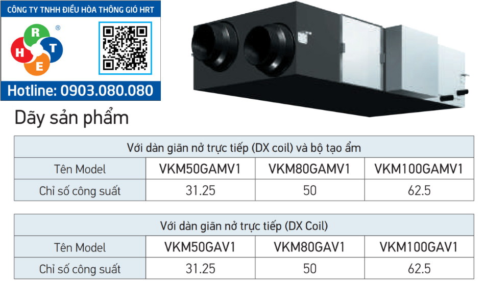 Dàn Lạnh VRV Daikin Loại Thiết bị xử lý không khí Thu Hồi Nhiệt VKM80GCVE - HRT